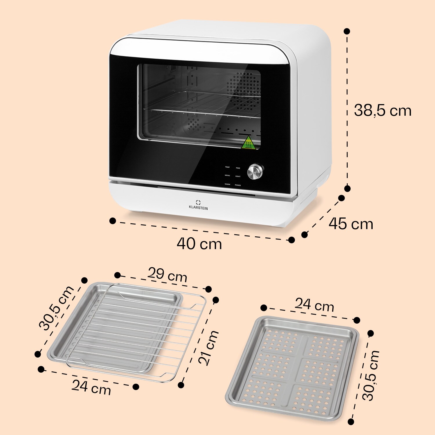 Vita Pro Heißluftfritteuse Dampfgaren 2450 W 18 Ltr 800 ml Wassertank Weiß