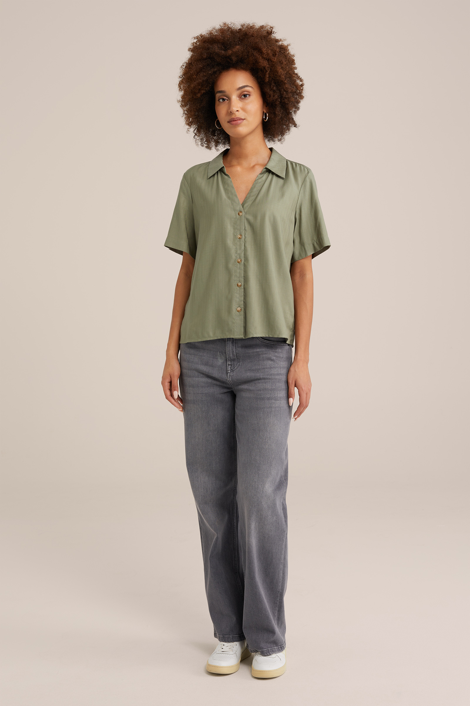 blouse met structuur WE Fashion Olijfgroen