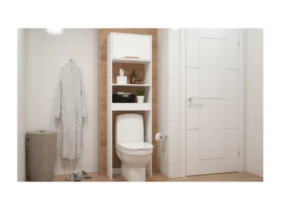 Meuble WC Blanc 1 Abattant 182 cm 4 Niches