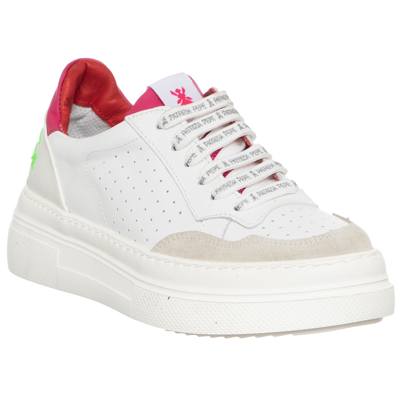 Patrizia Pepe Sneakers en Cuir Gemma blanc/fuchsia