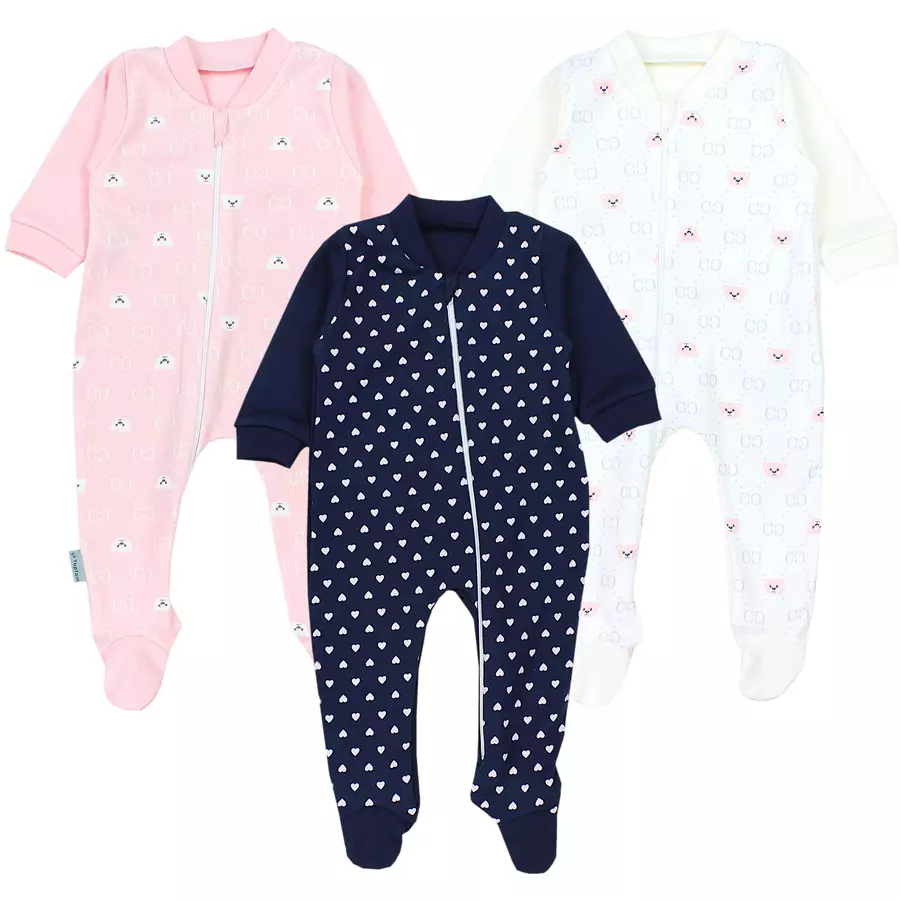 TupTam Baby Unisex Schlafstrampler mit Fuß 3er Pack blau Modell 1
