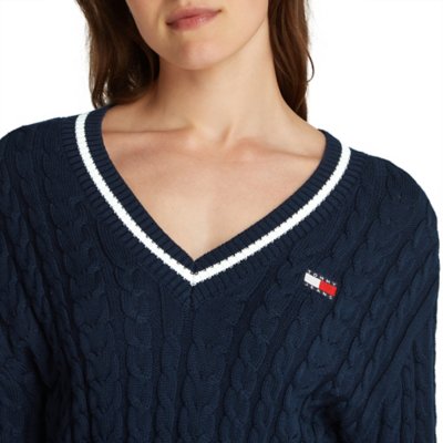 Pull femme Tjw Badge Cable V-Neck TOMMY HILFIGER