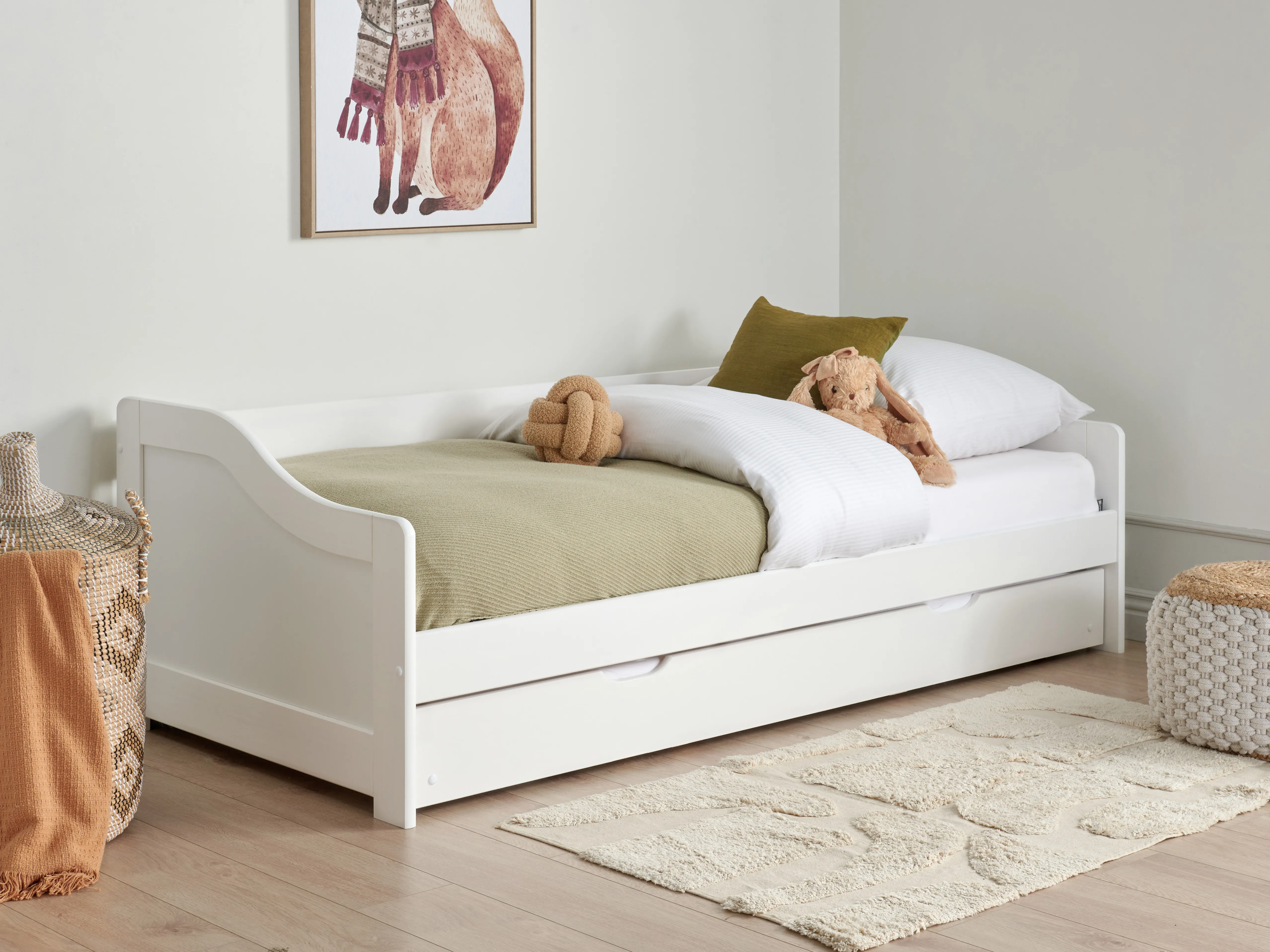 Onderschuifbed Dennenhout LUNERAY 90 x 200 cm Wit