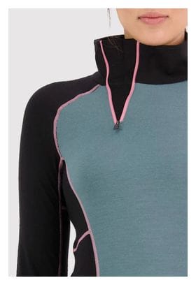 Maillot de Corps Manches Longues Femme Mons Royale Olympus Demi Zip Burnt Sage Noir