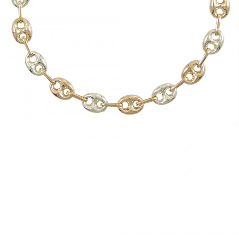 Collier Femme Deux Ors - Grains de Café Bicolores Jaune et Blanc