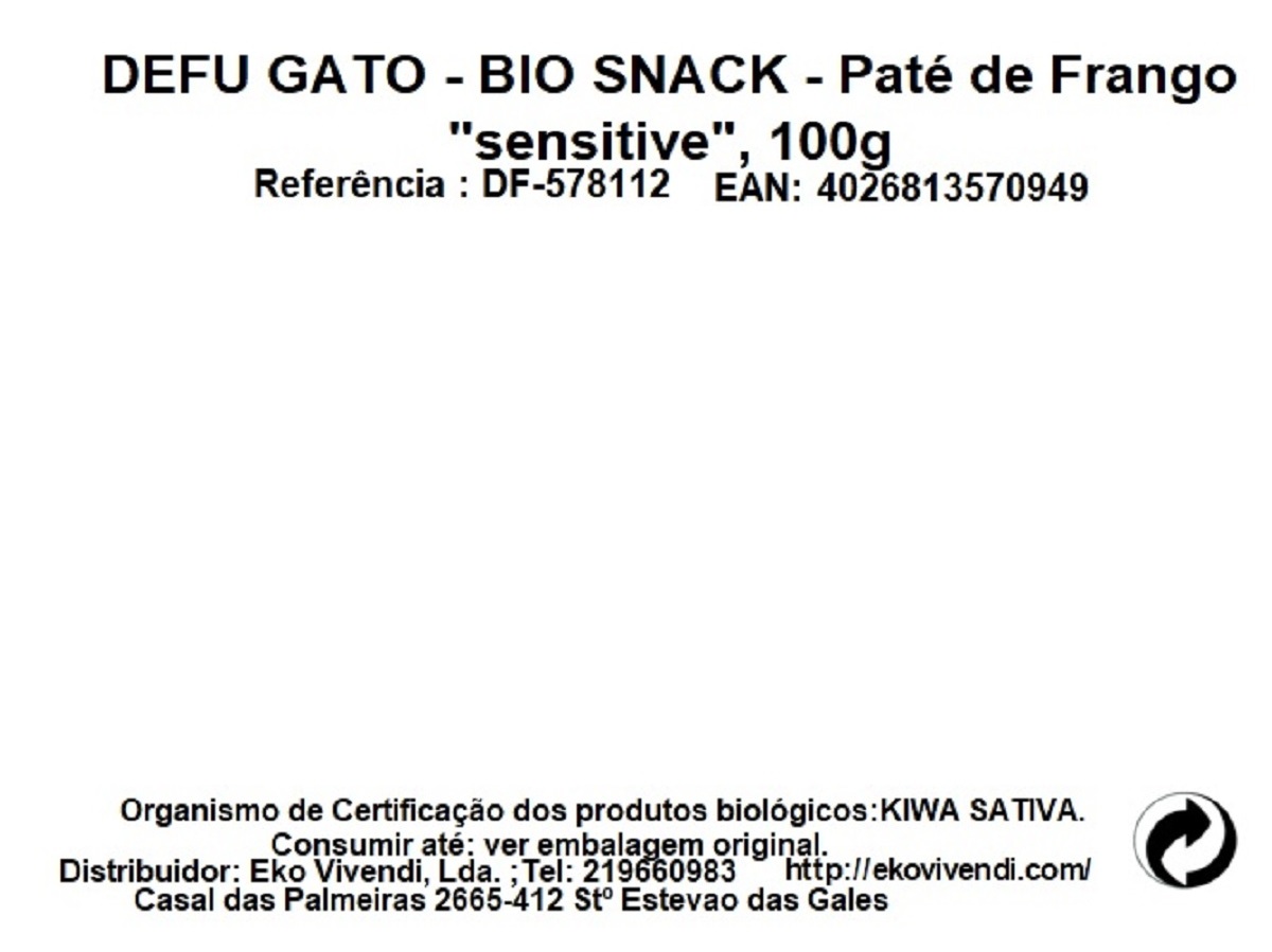 COMIDA HÚMIDA BIO GATO DEFU FRANGO SENSITIVE 100G