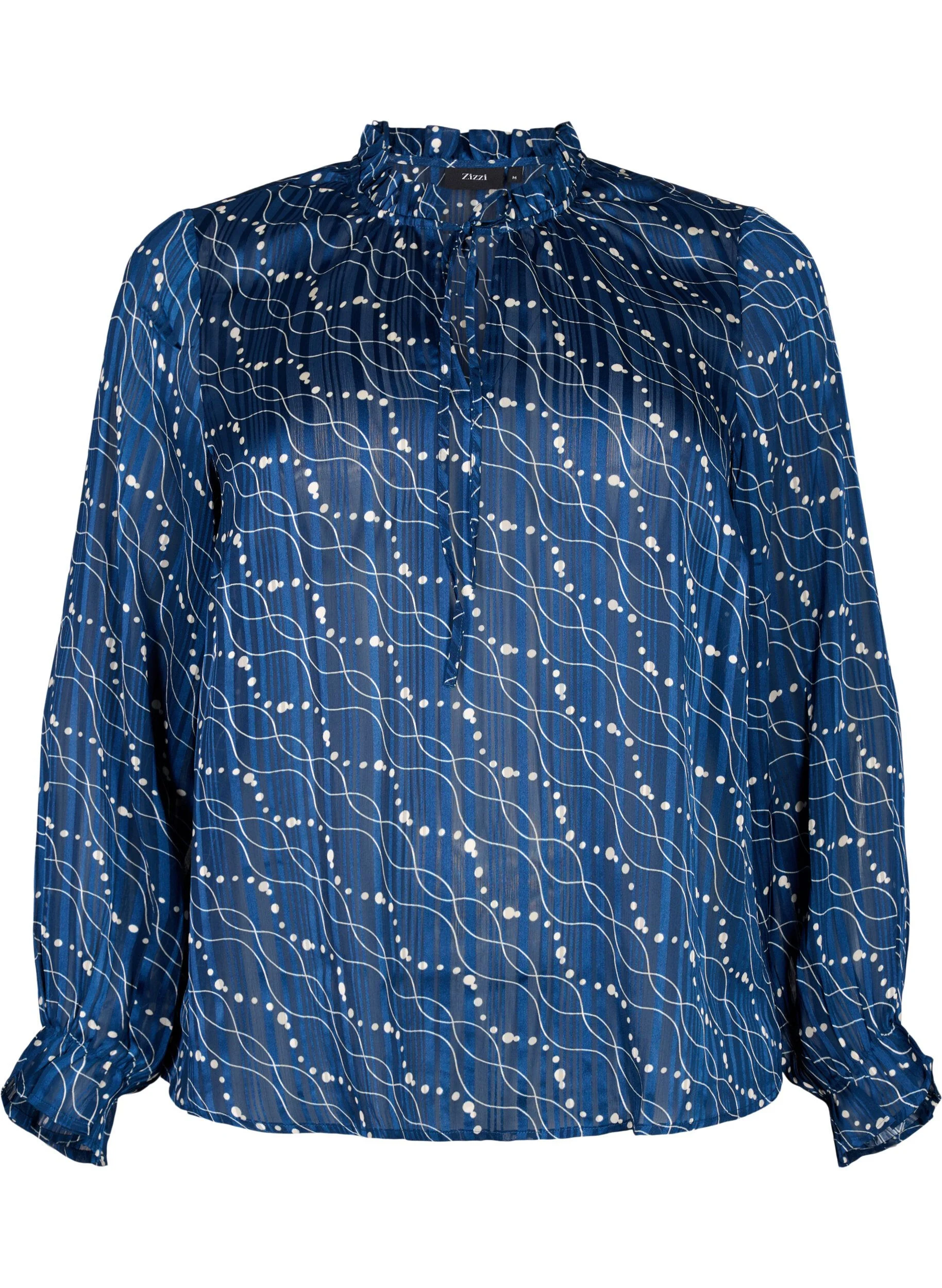 Langærmet bluse med flæser og print