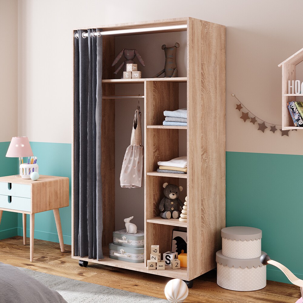 Vicco mobiler Kinderkleiderschrank Dielenschrank Garderobe Doros Sonoma modern 100 x 168 cm offen rollbar