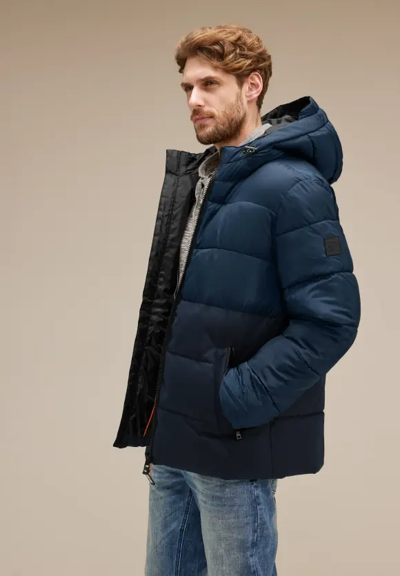 Pufferjacke im Materialmix - midnight blue