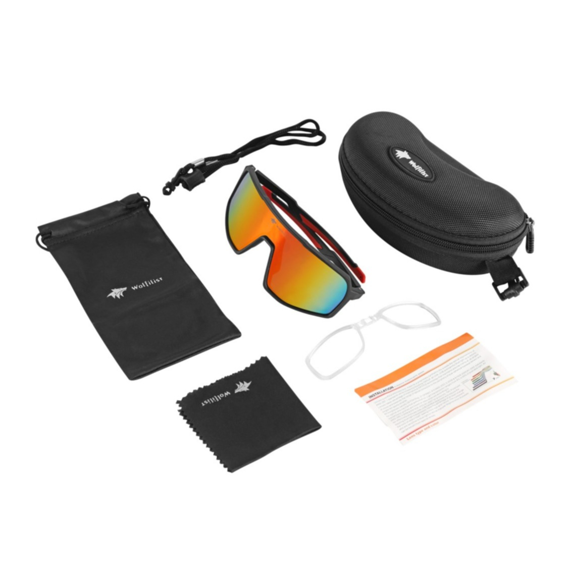 Polarisierte UV Sportbrille Fahrrad Sonnenbrille inkl. Etui - Weiss / Schwarz