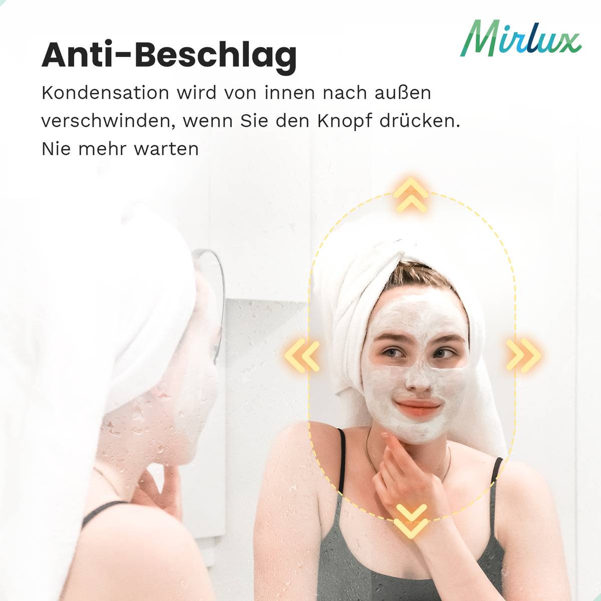 Mirlux badkamerspiegel met LED-verlichting en verwarming, ovale wandspiegel, anti-condens douchespiegel, zwart, 90x50cm