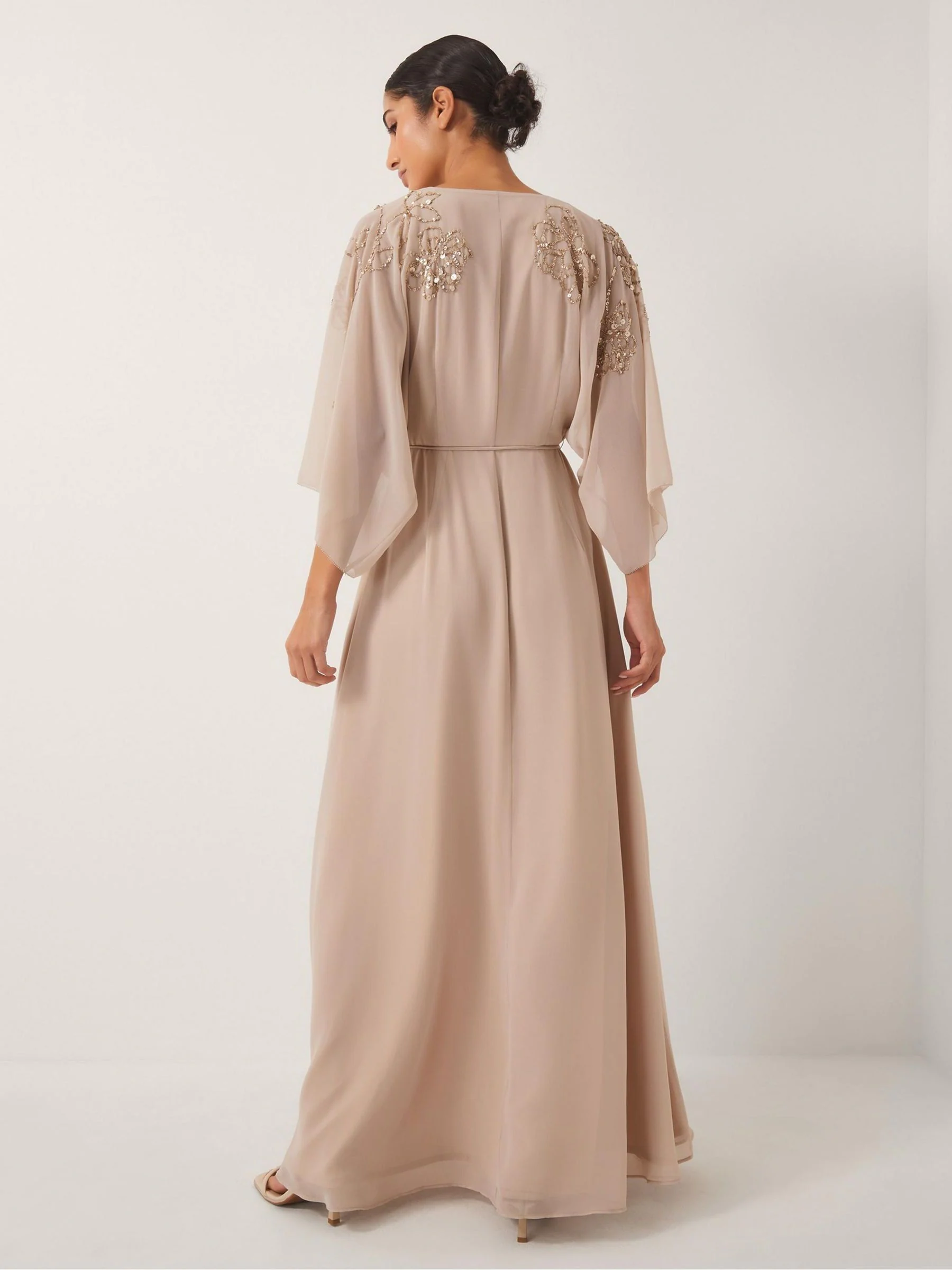 Licht beige - Monsoon Skyla Maxi wikkeljurk met bloemenprint en versieringen