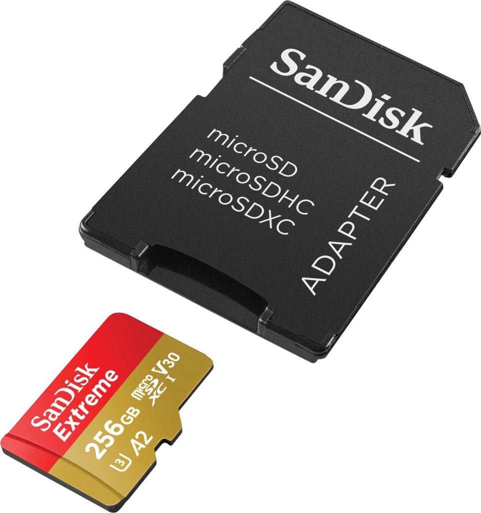 Sandisk Speicherkarte »Extreme® microSDXC™-UHS-I-Karte« (256 GB Video Speed Class 30 (V30)/UHS Speed Class 3 (U3) 190 MB/s Lesegeschwindigkeit)