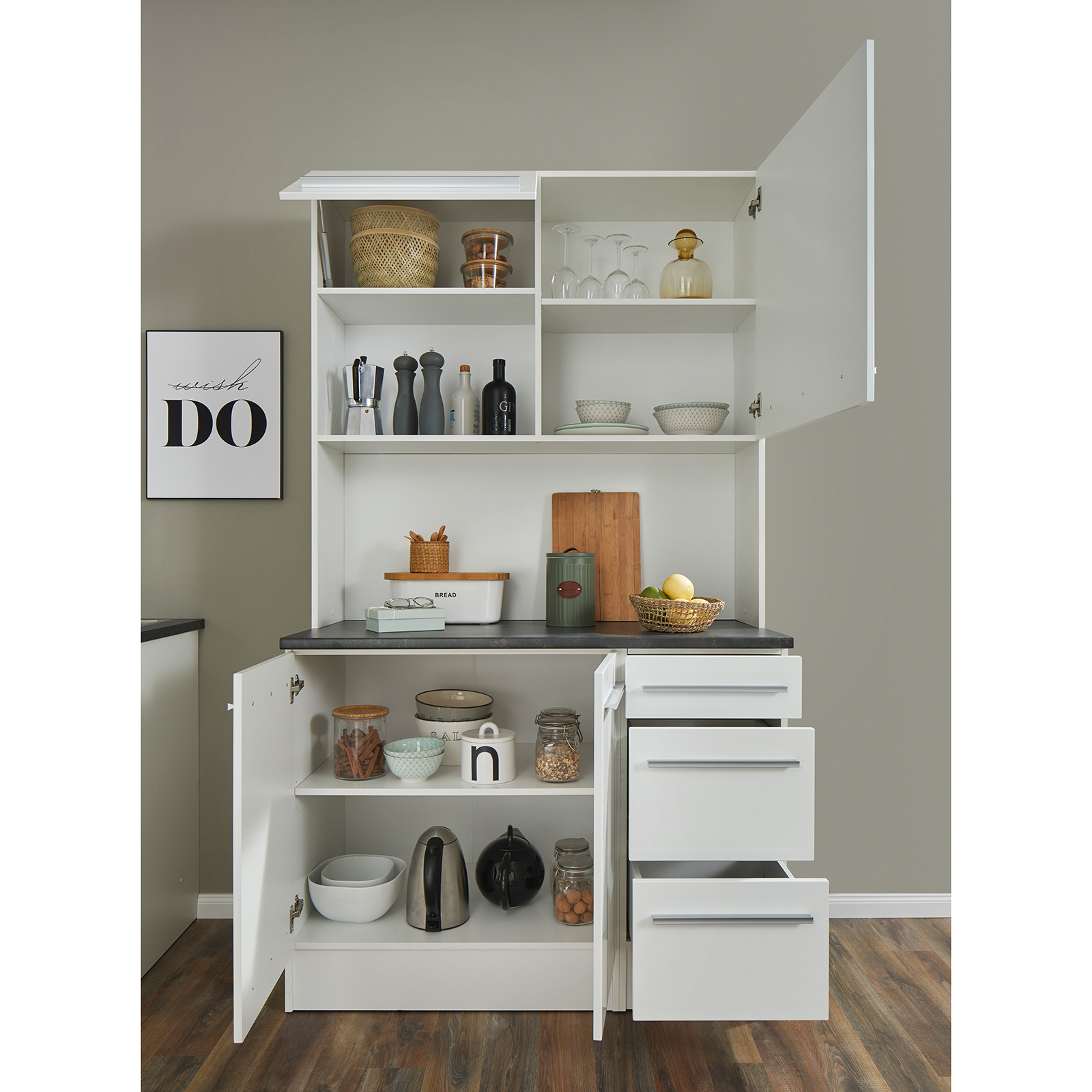 Buffet - weiß Hochglanz - Stone Dark - 120 cm