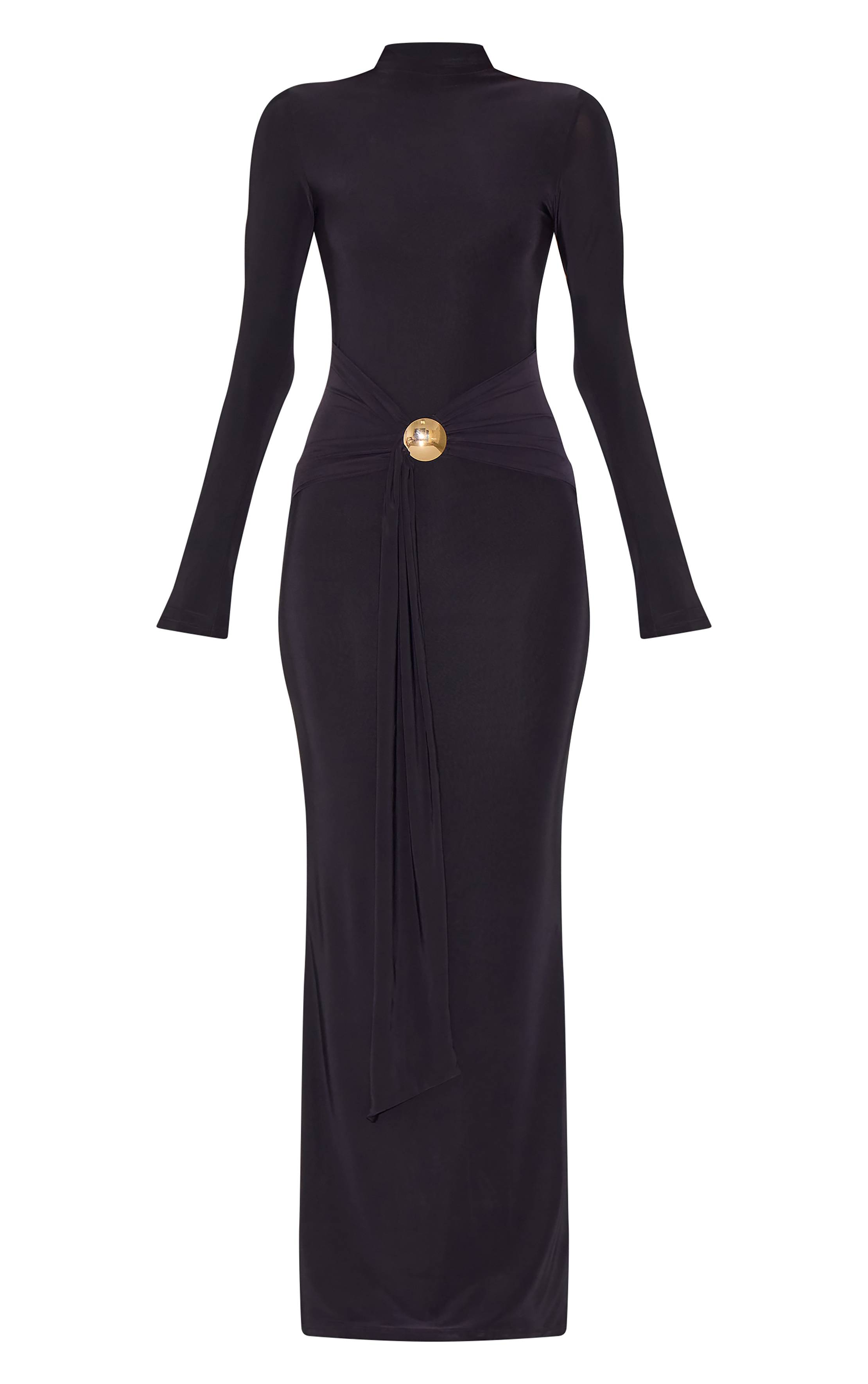 Noir Robe Maxi En Tissu Fluide Avec Ceinture Détaillée