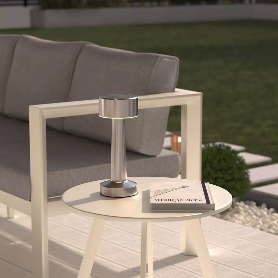 Lampe à poser extérieur métal 100 lumens (H21,5 cm) Halto Argent