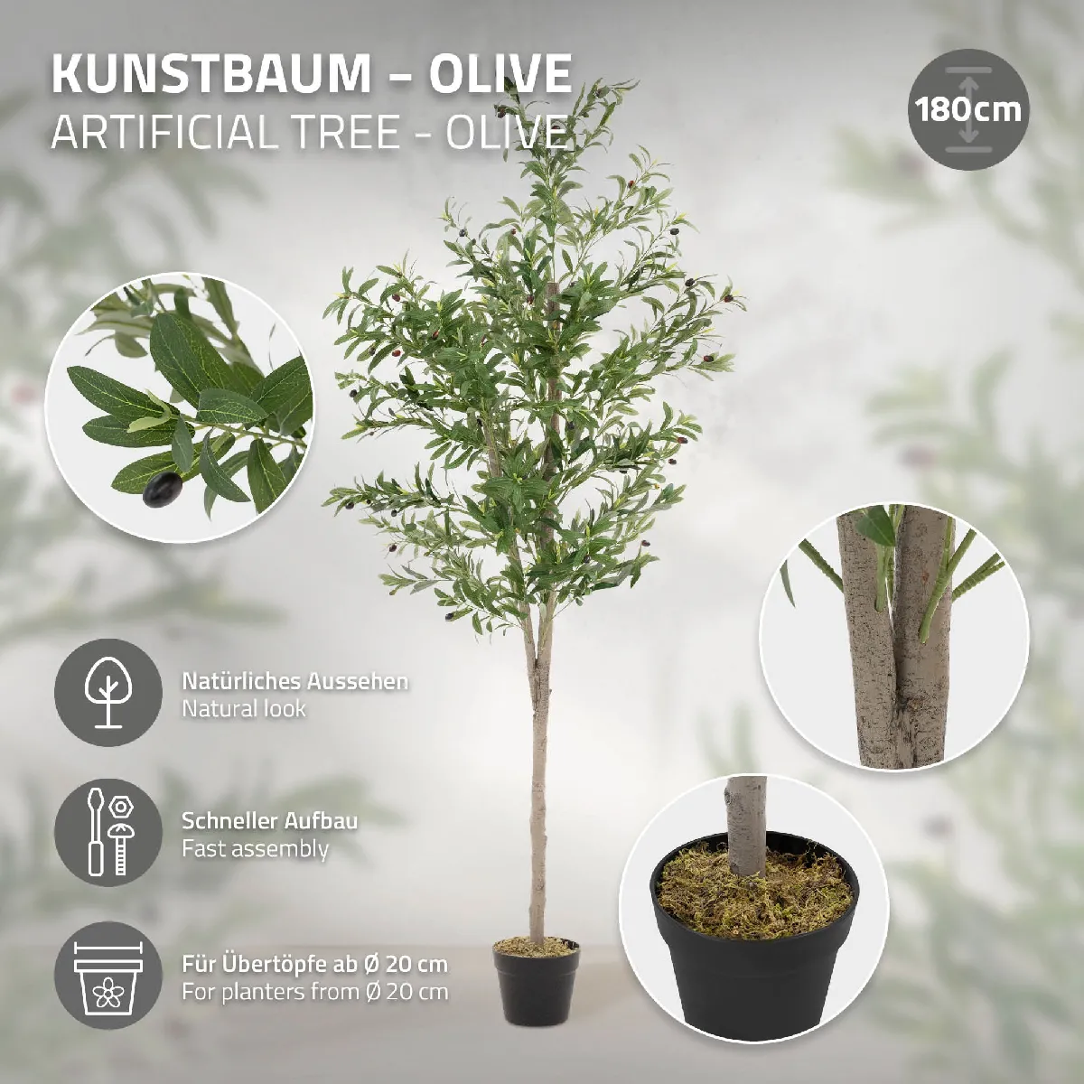 ML-Design Olivier Artificiel en Pot - 180 cm