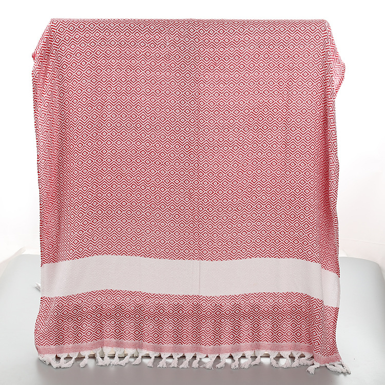 (180x100cm) XXL Baumwoll Badetuch Strandtuch Dünnes Pestemal Beach Tuch mit Tassel - Rot