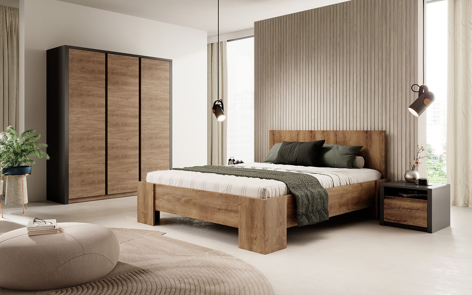 Monaco - Slaapkamer - Eiken/Grijs - 160x200 cm - Groot