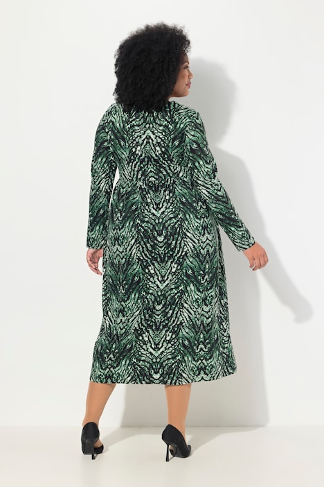 Jerseykleid, Schlangenmuster, A-Linie, Rundhals, Langarm