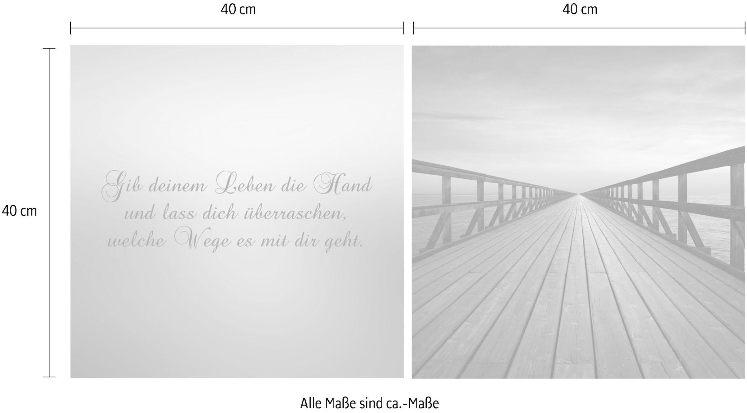 queence Leinwandbild »Weg in die Zukunft« Himmel | Kunst | Modern | Schriftzug | Schriftzüge | Sonnenaufgang | Spa | Spa Bilder | Sprüche | Sprüche & Texte | Steg Set,  Premium-Leinwandstoff, Handarbeit aus Deutschland, Spruch, 2er Set
