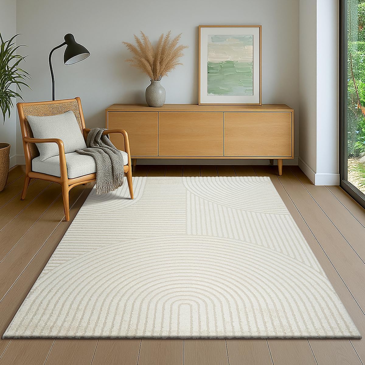 the carpet Everest - Moderner Kurzflor Teppich Hoch-Tief-Struktur, 3D-Effekt, weiche Oberfläche und hohe Flordichte, ideal für Wohnzimmer & Schlafzimmer, Creme, 200 x 290 cm