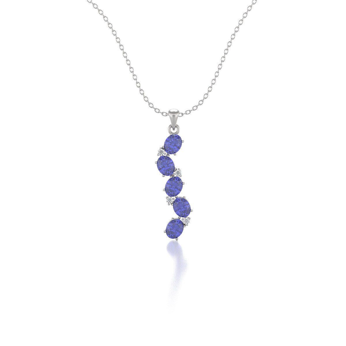 Collier Pendentif ADEN Or 585 Blanc Jaune Tanzanite et Diamants Chaine Or 585 incluse 1.78grs