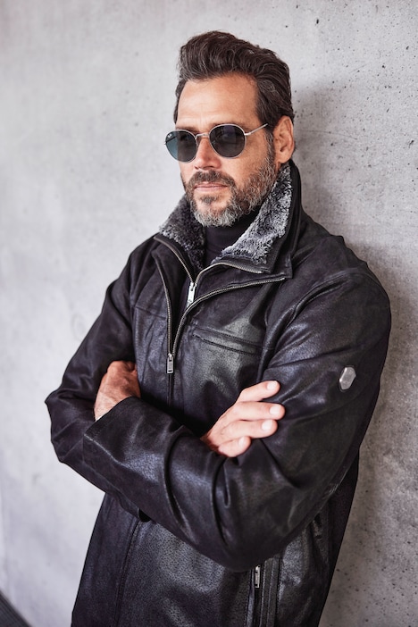 Lederjacke, Porc-Leder, Stehkragen, Webpelz Blende, Steppfutter