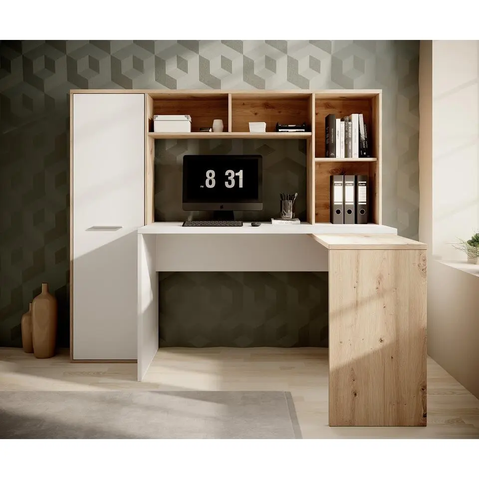 Meubella - Bureau Elze - Eiken - Wit - 173 cm