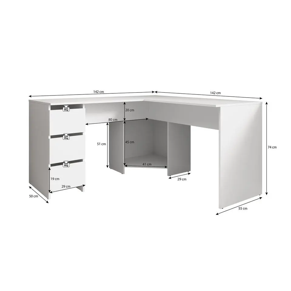 Meubella - Bureau Fuenta - Wit - 142 cm