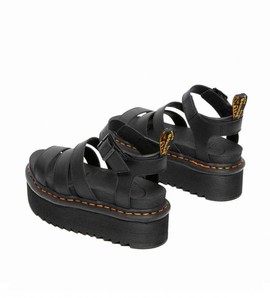 Sandálias Dr. Martens Blaire em couro preto - Plataforma de 6 cm -