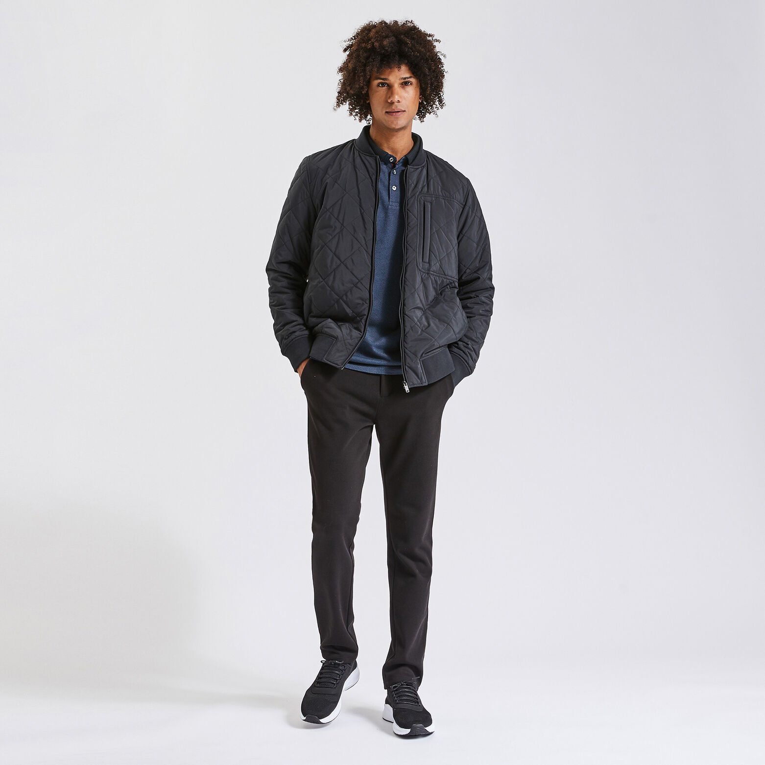 Polo manches longues jacquard col fantaisie Bleu foncé