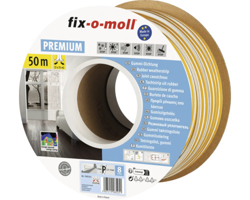 fix-o-moll P-profielafdichting, zelfklevend, wit, 50 m, 5,5 x 9 mm