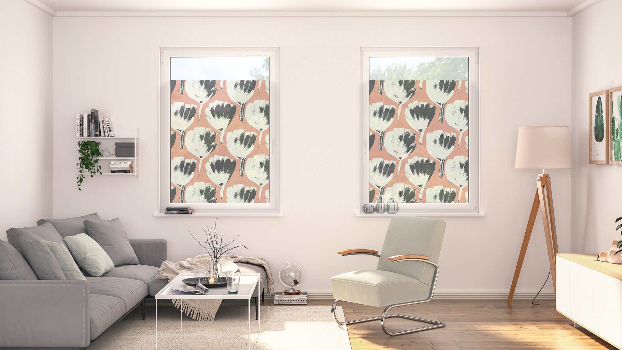 Lichtblick Fensterfolie selbstklebend, Sichtschutz, Jumbo Flowers on salmon - Rot