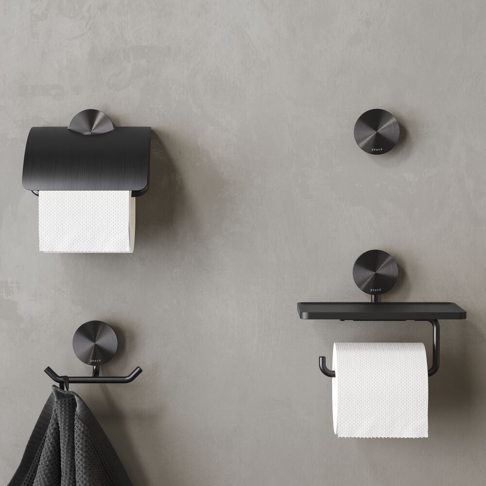 Geesa Opal toiletrolhouder met klep zwart metaal geborsteld