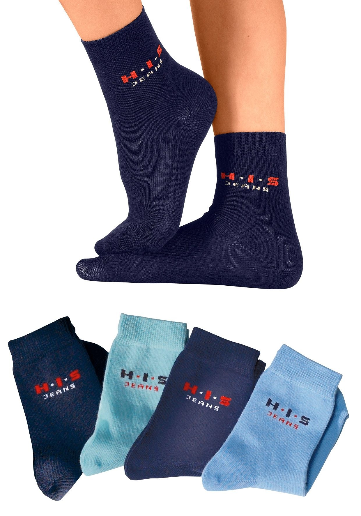 H.I.S Basicsocken Packung, 4 Stk. tlg. mit kontrasfarbenem Logo