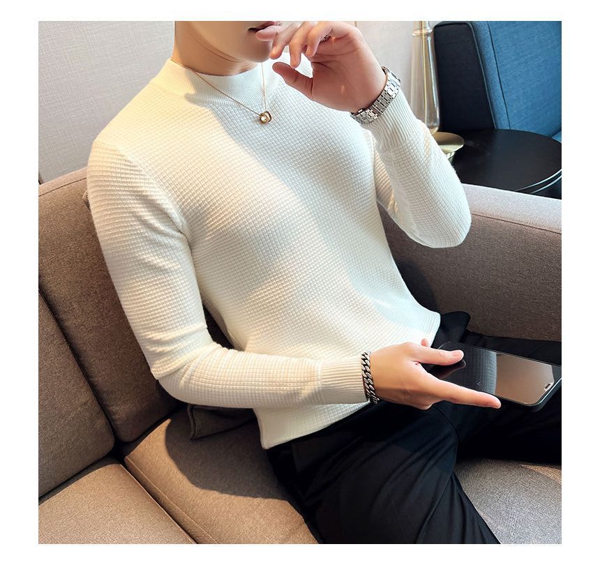 Andrei - Lange mouwen, effen gebreide top met mock-neck
