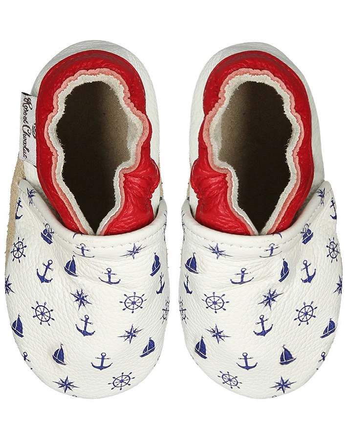 Krabbelschuhe CLASSICZ NAUTICAL PRINT in weiß/rot