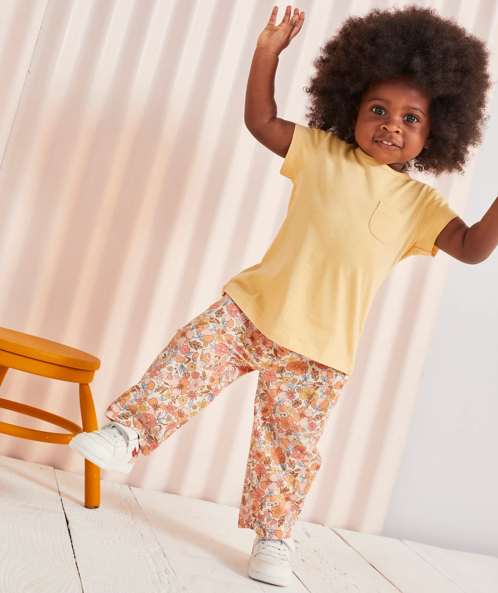 PANTALON FLUIDE BÉBÉ FILLE EN COTON AVEC IMPRIMÉ FLEURI