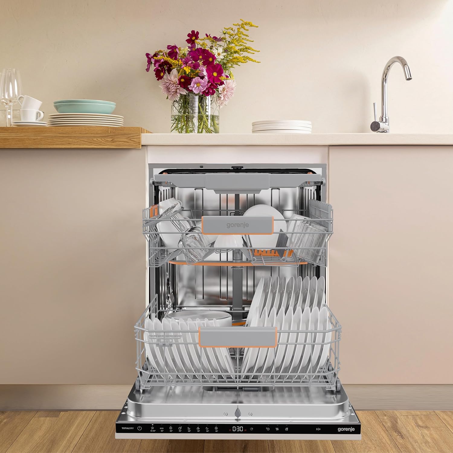 Gorenje GV663A66 Geschirrspüler/Einbaugerät/Made in EU/60 breite/16 Maßgedecke/8 Programme/Nachtprogramm/Status LED Licht/10% besser als Energieeffizienzklasse A/Einbaumaße (HxBxT): 82 x 60 x 55,5cm
