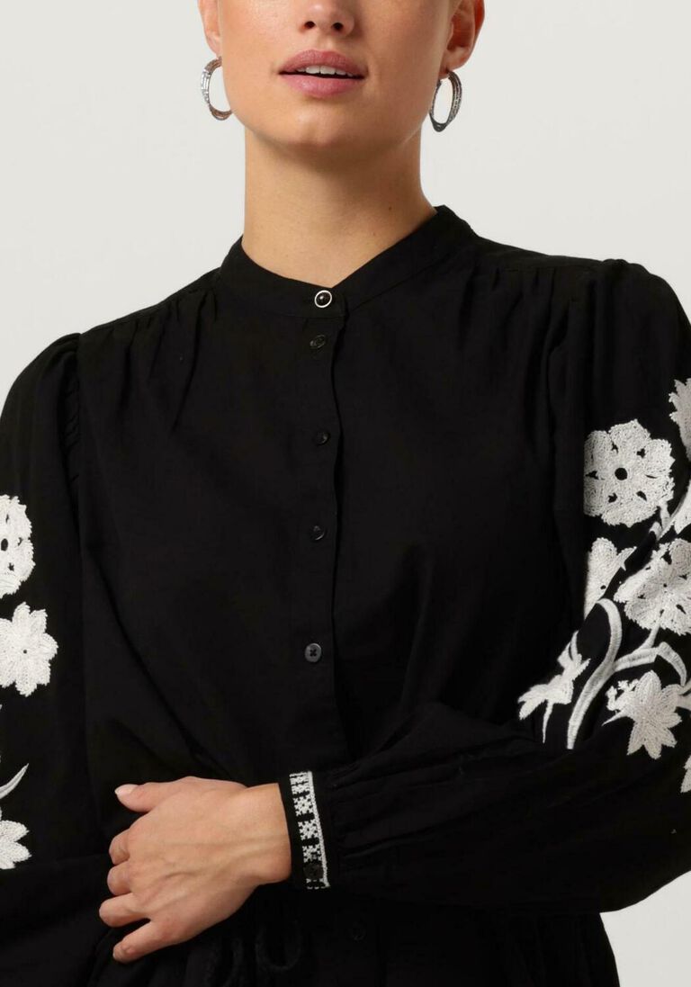SCOTCH & SODA zwarte scotch & soda mini jurk mini dress with sleeve embroidery