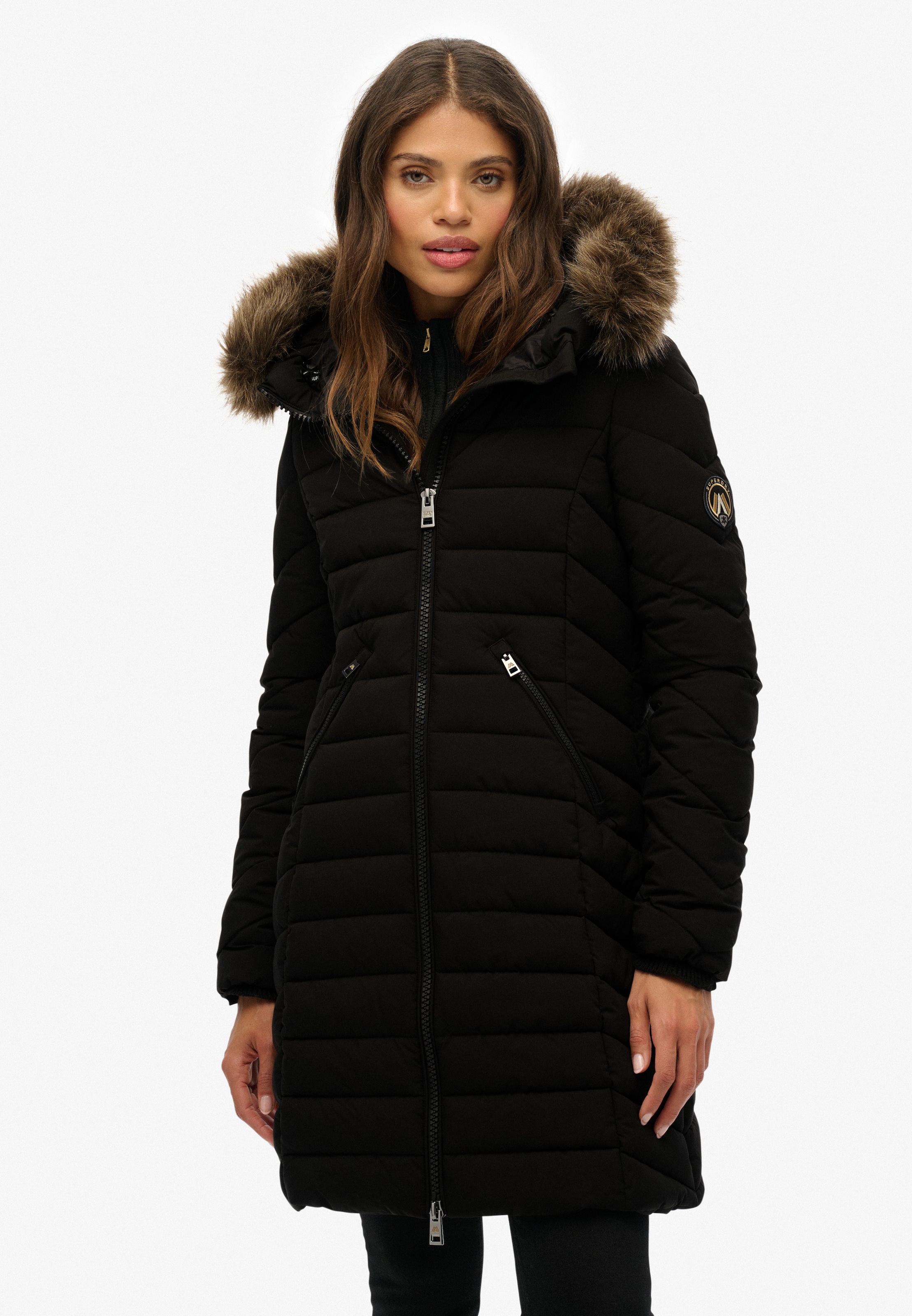 Superdry Steppjacke »FUJI FAUX FUR HOOD MID LENGTH« mitKapuze