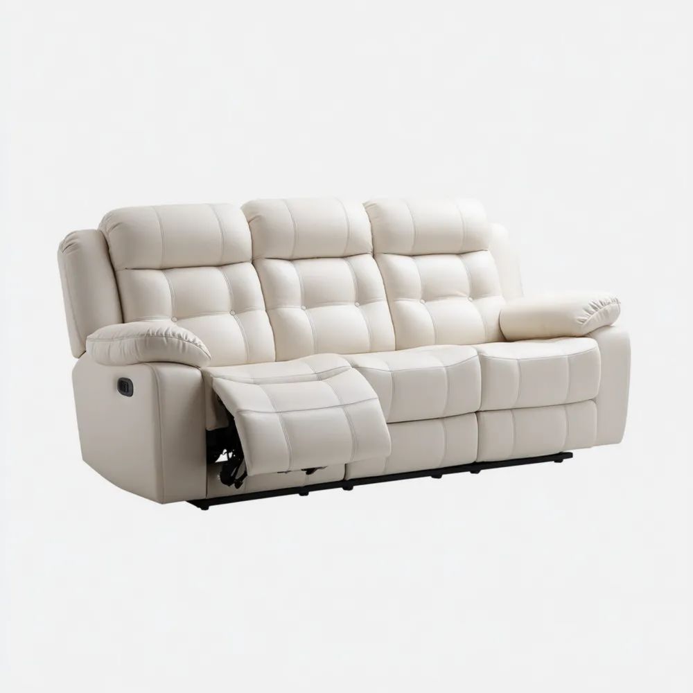 3-Sitzer-Sofa Kunstleder 220x90x100 cm – Cremeweiß – Mit Relaxfunktion