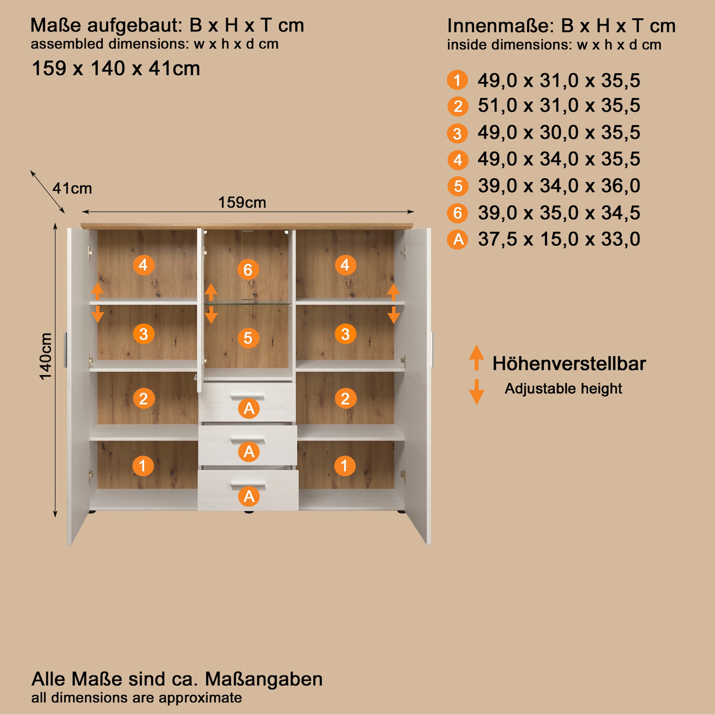 Home affaire Highboard »Nybro« Vitrine, wechselseitig montierbarer Türanschlag, Breite 159 cm