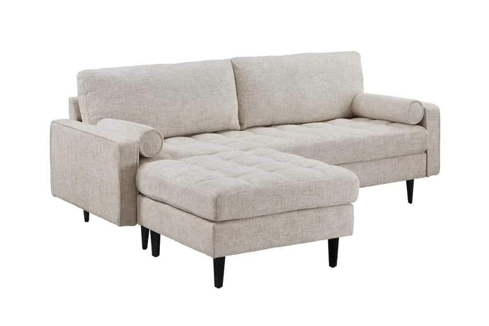 Design Hocker COZY VELVET 80cm beige Chenille Federkern Holzfüße
