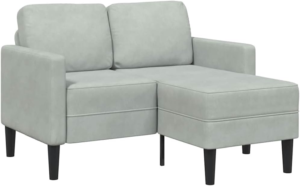 2-Sitzer-Sofa mit Chaiselongue L-Form Velvet Hellgrau 125 cm Samt for Bedroom