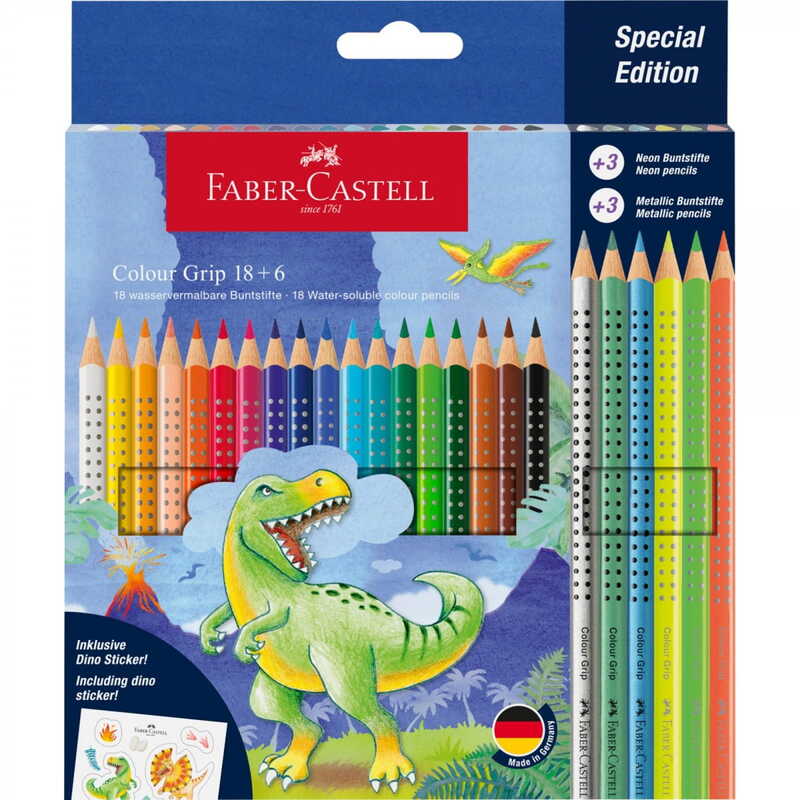 Faber-Castell Farbstifte Colour Grip, Dino, 18 + 6 Stück, assortiert