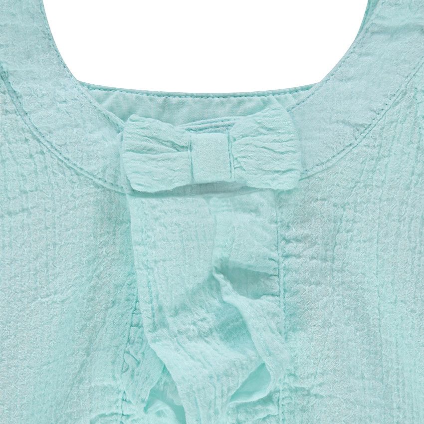 Top en coton effet crépon avec volants et dos fantaisie - Vert
