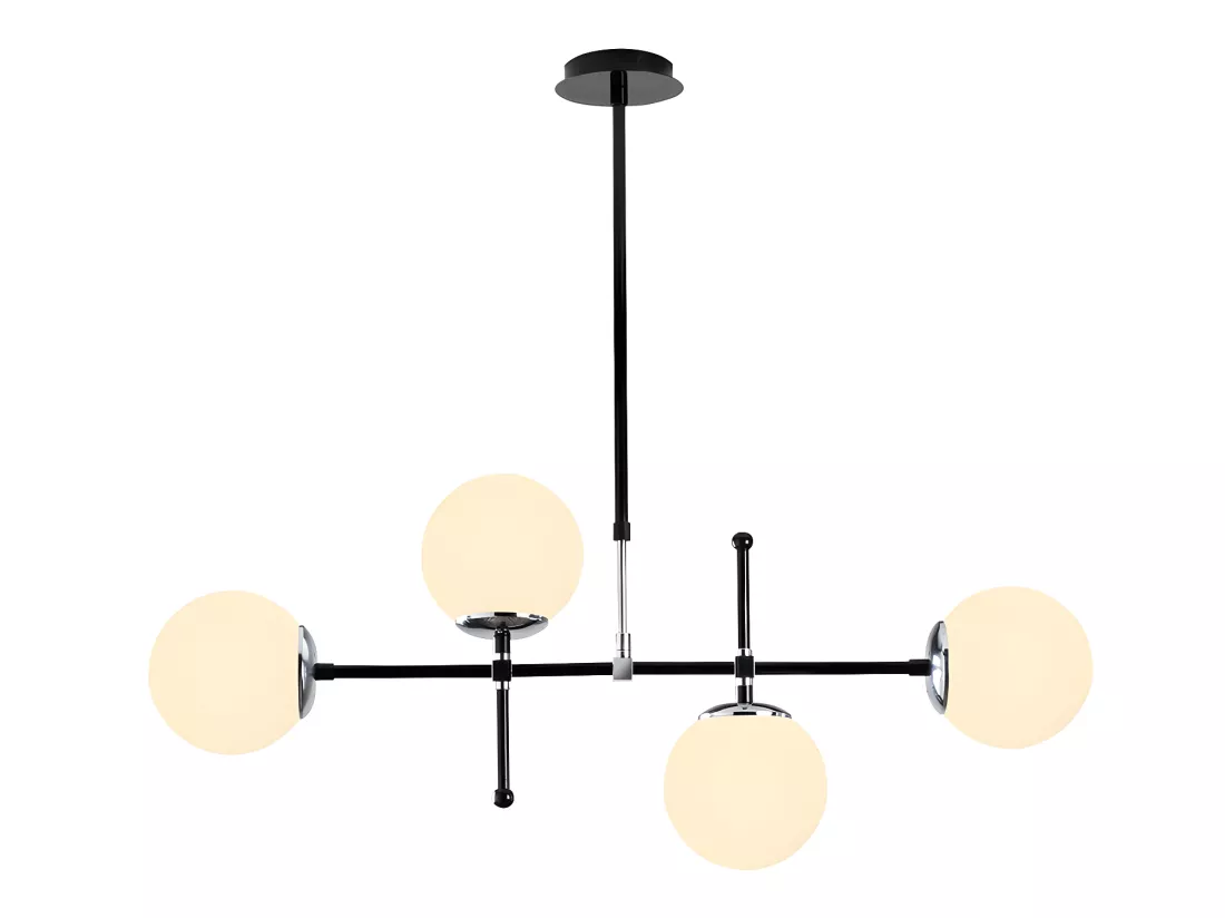 Lustre en métal à hauteur réglable - 4 globes - L. 108 x H. 67/82 cm - Noir et blanc - LEGEND