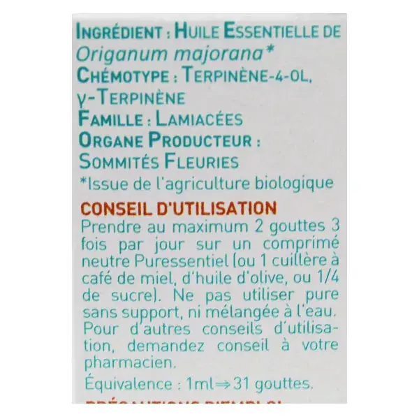 Óleo Essencial de Manjerona Doce Orgânica Puressentiel 5ml